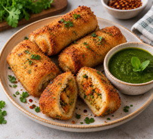 10 Irresistible Crispy Snacks Without Frying crispy bread rolls with green chutney for a no-fry snack recipe